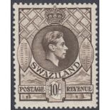 STAMPS SWAZILAND 1938-54 GVI 10/- sepia,