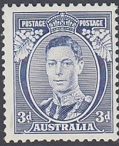 STAMPS AUSTRALIA 1937-48 3d blue, die I,