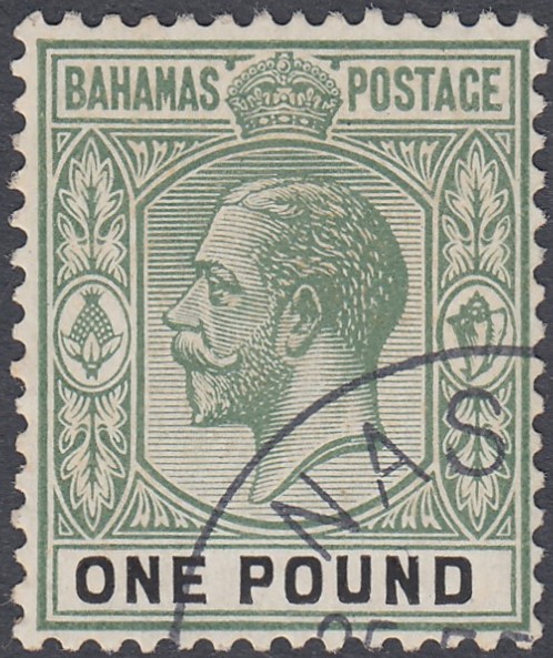 STAMPS BAHAMAS 1926 £1 Green and Black,