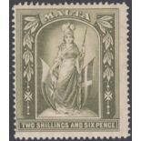 STAMPS MALTA 1919 2/6d olive-green, wmk multi Crown, lightly M/M, SG 87.