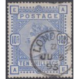 GREAT BRITAIN STAMPS : 1883 10/- Ultramarine very fine used lettered (AE) cancelled by London