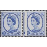 GREAT BRITAIN STAMPS : 1958 4d Blue unmounted mint pair showing Pre-Print paper fold.