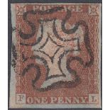 GREAT BRITAIN STAMPS : 1841 1d Red plate 17 lettered (FL), fine four margin example cancelled by MX,