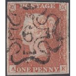 GREAT BRITAIN STAMPS : 1841 1d Red lettered AK,