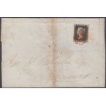 STAMPS : PENNY BLACK ON COVER : Plate 3 Four margin example lettered (CG) in large part wrapper