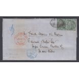 GREAT BRITAIN STAMPS 1868 entire from Manchester to Drabble Brothers of Montevideo in Uruguay,