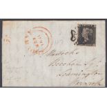 STAMPS : PENNY BLACK ON COVER Four margin example lettered (ND) tied to small wrapper Bourne to