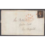 STAMPS : PENNY BLACK ON COVER : Three margin example of entire MOURNING letter,