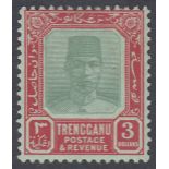 STAMPS MALAYA TRENGGANU 1921 $3 Green and Red/Emerald,