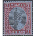 STAMPS MALAYA PERAK 1940 $1 Black and Red/Blue,