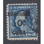 STAMPS USA Postal Agency in Shanghai 10c on 5c Blue fie used SG 5 Cat £110