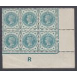 GREAT BRITAIN STAMPS : 1900 1/2d Dull Blue Green mounted mint control block of six,
