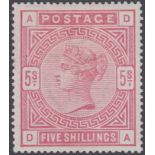 GREAT BRITAIN STAMPS : 1883 5/- Rose,