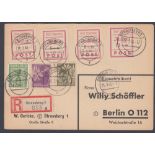 STAMPS POSTAL HISTORY : Germany 1946 Strausberg local registered post card with 4 stamps