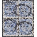 GREAT BRITAIN STAMPS : 1883 10/- Ultramarine, fine used block of FOUR, very scarce as multiple,