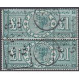 GREAT BRITAIN STAMPS : 1891 £1 Green, fine used vertical pair, good colour, scarce in multiple,