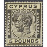 STAMPS CYPRUS 1928 £5 Black/Yellow, lightly mounted example of this very scarce stamp,