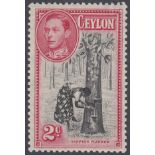 STAMPS CEYLON 1938-49 2c black & carmine, perf 13.5x13, SG 386a.