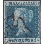 GREAT BRITAIN STAMPS : 1841 2d Blue lettered (EK) , fine used with No 6 in MX,