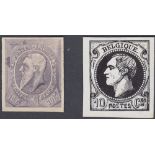 STAMPS BELGIUM 1884 10c violet un-adopted essay printed on un-gummed thick paper.