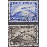 STAMPS GERMANY 1928 Graf Zeppelin 2m and 4m fine used SG 444-445 Cat £145