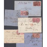 GREAT BRITAIN STAMPS : Small batch of five covers and fronts all with pairs of stamps,