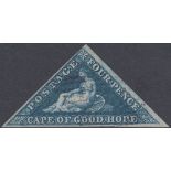 STAMPS CAPE OF GOOD HOPE 1853 4d Beep Blue very fine used 3 margin example SG 4