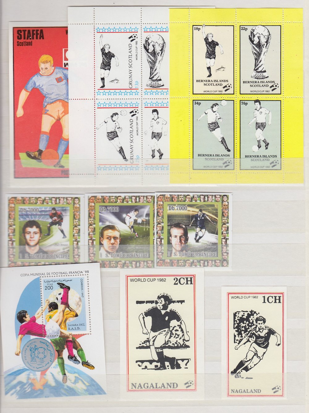 STAMPS : FOOTBALL, stock book of minisheets and blocks of stamps,