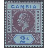 STAMPS GAMBIA 1912 2/- Purple and Blue/Blue mounted mint example showing the scarce SPLIT A variety