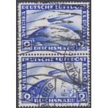 STAMPS GERMANY 1928 Graf Zeppelin 2m fine used pair SG 444 Cat £170