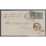 GREAT BRITAIN STAMPS : 1860 wrapper from Halifax to Lima via Southampton Packet,