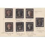 GREAT BRITAIN STAMPS : Batch of 7 Penny Blacks on cut out of old album page,