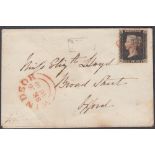 STAMPS : PENNY BLACK ON COVER : Large four margin example on small envelope from Windsor to Oxford