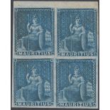 STAMPS MAUITIUS 1858 blue imperf (no value), prepared for use but not issued.