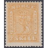 STAMPS NORWAY 1863 Two Skilling Yellow,