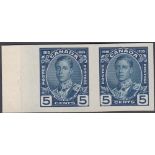 STAMPS CANADA 1935 5c blue Silver Jubilee PLATE PROOF horizontal pair mounted on card