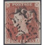 GREAT BRITIAN STAMPS : 1841 1d Red from black plate 9, very fine four margin example lettered (CI),