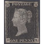 GREAT BRITAIN STAPS : PENNY BLACK Plate 2 lettered (DK), fine MINT example,