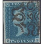 GREAT BRITAIN STAMPS : 1841 2d Blue,