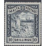 STAMPS MALTA 1899 10/- blue-black, wmk Crown CA, lightly M/M, SG 35.