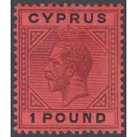 STAMPS CYPRUS 1923 £1 Purple and Black/Red, lightly mounted mint SG 101 (scarce stamp) Cat £1,