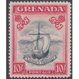 STAMPS GRENADA 1943 10/- Slate Blue and Bright Carmine, perf 14,