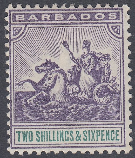 STAMPS BARBADOS : 1903 2/6 Violet and Green,