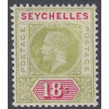 STAMPS SEYCHELLES 1912 18c Sage Green ad Carmine,