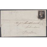 STAMPS : PENNY BLACK ON COVER : Plate 8 lettered (DD) four margin example on small wrapper from