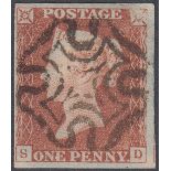 GREAT BRITIAN STAMPS : 1841 1d Red plate 21 lettered (SD), very fine four margins,