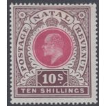 STAMPS NATAL 1902 10/- Deep Rose and Chocolate,