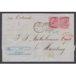 GREAT BRITAIN STAMPS 1859 wrapper from Glasgow to Hamburg via London and Ostende 14th January 1859