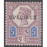 GREAT BRITAIN STAMPS : 1888 5d Dull Purple and Blue mounted mint over printed SPECIMEN SG 207s