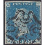 GREAT BRITAIN STAMPS : 1840 2d Blue Plate 1 lettered (MB),
